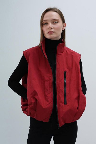 VAGGON Women's Cherry Zipper Pocket Elastic Waist Parachute Vest Vs00434