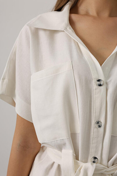 VAGGON Γυναικείο παντελόνι με λευκή ζώνη και λεπτομέρεια τσέπης Vs00593