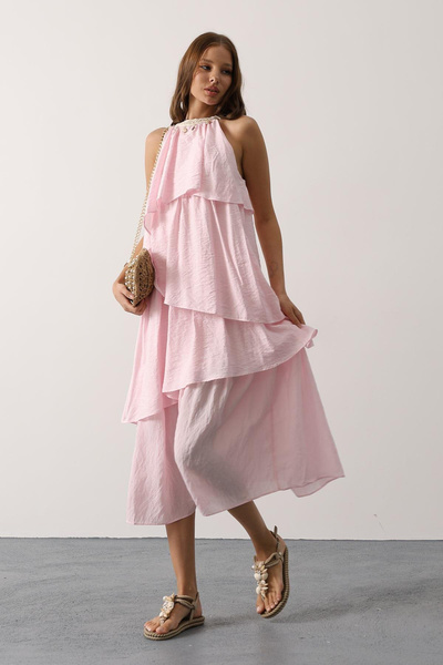 VAGGON Women's Collar Detailed Layered Dress Vs00629