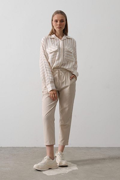 VAGGON Women's Stone Double Pocket Elastic Waist Tie Detail Pants Vs00530