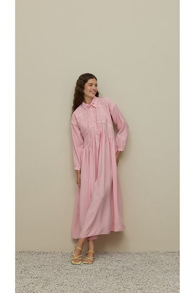 Fahhar Stripe Detailed Modal Dress Pink