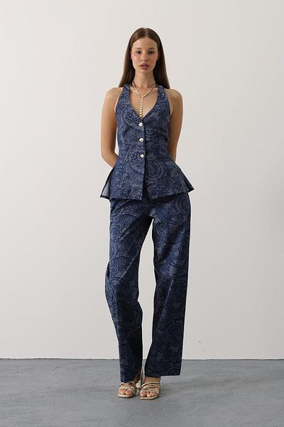 VAGGON Patterned Vest and Pants Denim Suit