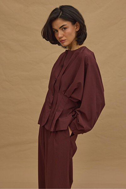 Fahhar Pleated Stitched Jacket Claret Red