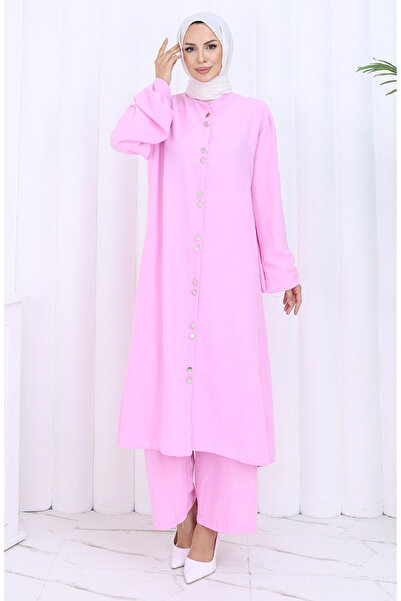 sefamerve Full Buttoned Tunic Trousers Double Set 2114-04 Pink