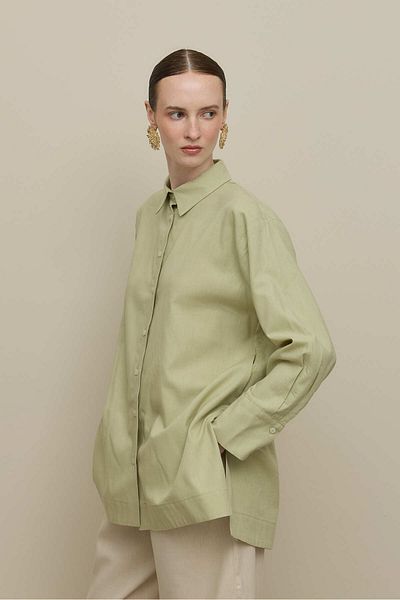Fahhar Lyocell Linen Thick Folded Shirt Çağla