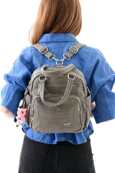 571 Collections Çanta Three-Function Faux Leather Backpack, Shoulder, and Hand Bag Gray (Model: 571-13-17B)