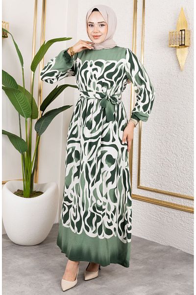 sefamerve Rochie cu model cu talie elastică 7127-02 kaki