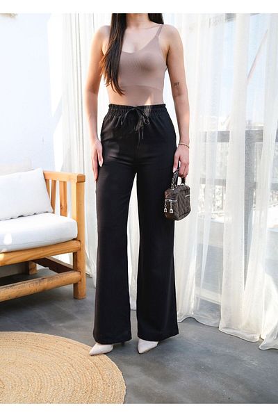Bianis Women's Elastic Waist and Lace-Up Wide-Leg Linen Trousers