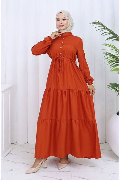sefamerve Buttoned Dress with Tie-Up at the Waist 0128-05 Tile