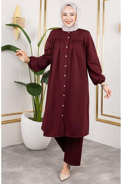 sefamerve Set Hijab cu șnur 2061-05 Roșu Claret