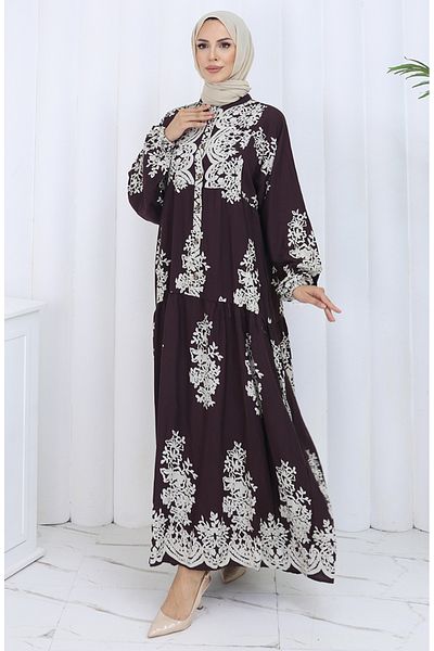 sefamerve Rochie din țesătură viscoză cu jumătate de nasturi 2117-02 maro