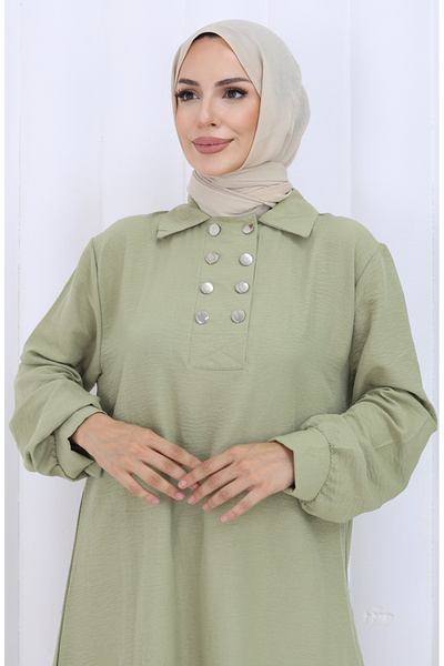sefamerve Double Button Tunic Pants Double Suit 2118-07 Mildew Green