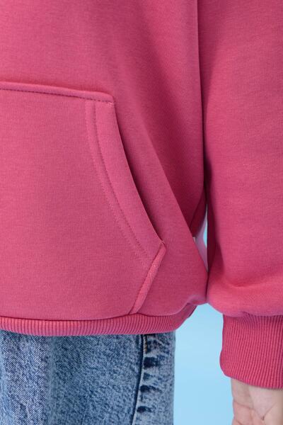 Perendi Unisex Hooded Kangaroo Pocket Hooded Winter Sweatshirt - Dusty Rose