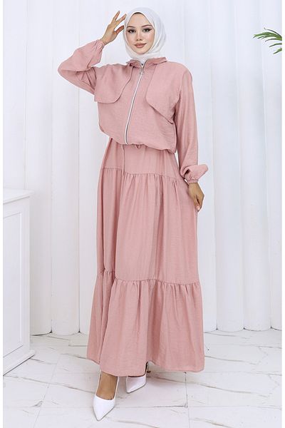 sefamerve Set dublu cu fermoar cu mâner elastic 0129-06 Dusty Rose