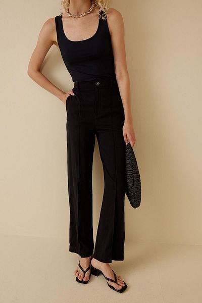 Fahhar Linen Palazzo Trousers Black
