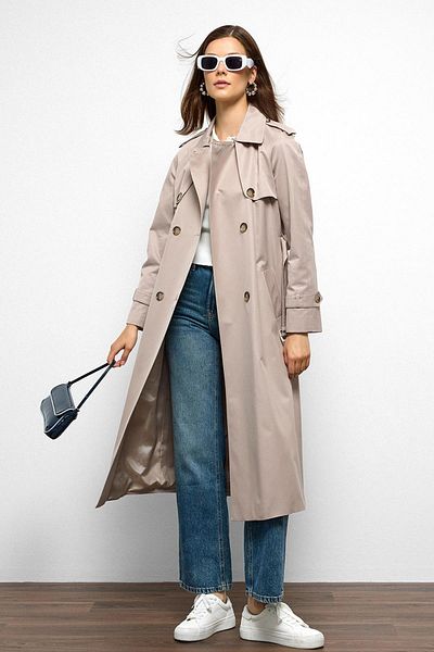 Olcay Trench Coat with Epaulettes and Cape Detail, Raglan Sleeves, Water Repellent Feature Taş 6766