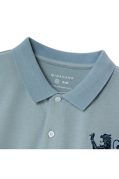 Giordano Men's 3D Lion Polo: Slim Fit, Bold Embroidery, Premium Pique