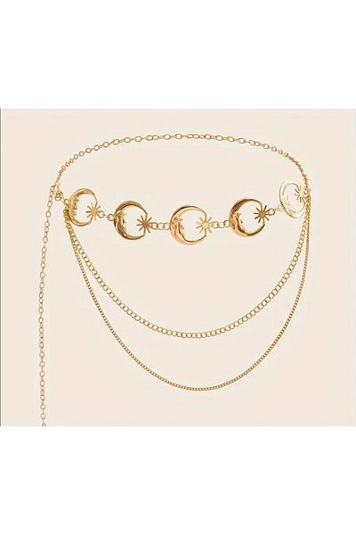 Mynoa Women's Chain Belt Waist Belt with Moon-Sun Figure