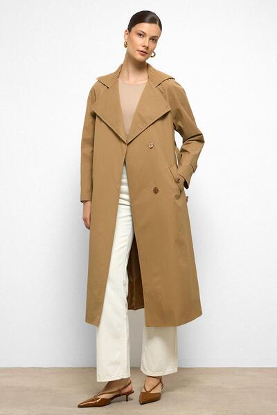 Olcay Ribana Yakalı Reglan Kol Su İtici Özellikli Trençkot KAMEL 6758