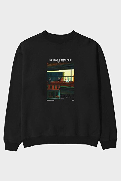 Ankhises Edward Hopper Night Owls față Imprimat Oversize Hanorac Bărbați Feme...
