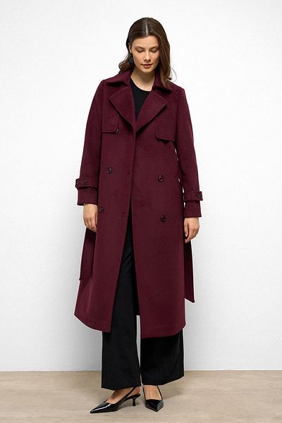 Olcay Double Breasted Coat with Cape Detail Mürdum 3091