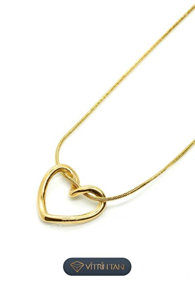 Çelik Gold Color Necklace with Hollow Heart Figure