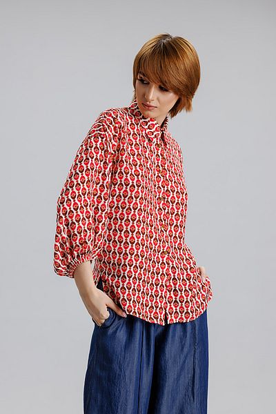 RVL White/coral wide-sleeved blouse