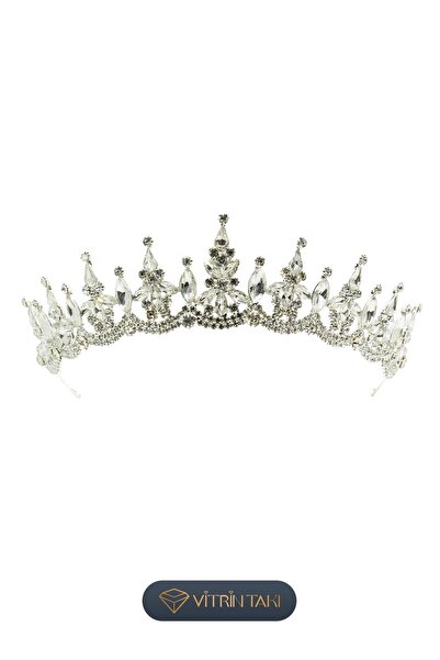 Çelik Zirkon Taşlı Vip Gelin Tacı