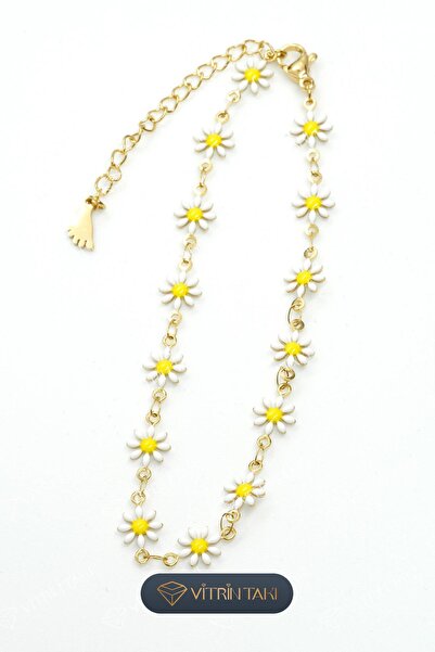 Çelik Papatya Figürlü Altın Renk Halhal