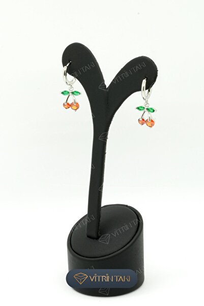 Çelik Kiraz Detaylı Gümüş Renk Vip Küpe