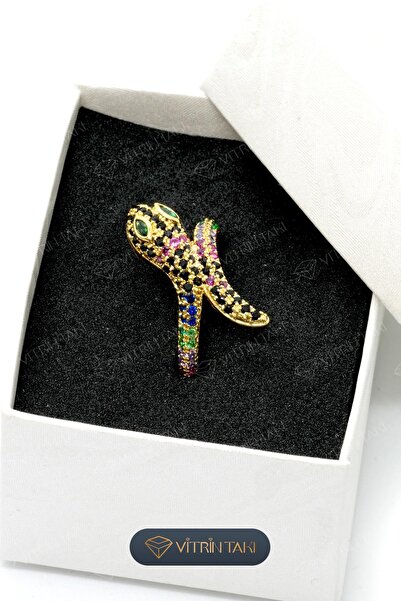 Çelik Yılan Figürlü Altın Renk Vip Ayarlanabilir Yüzük