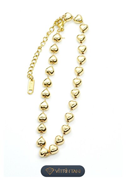 Çelik Kalp Figürlü Altın Renk Halhal