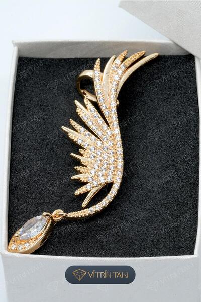 Çelik Taş Detaylı Altın Renk Vip Sıkıştırmalı Kıkırdak Küpe