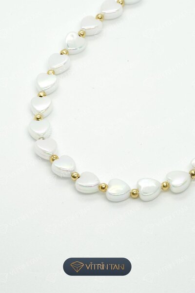 Çelik Kalp Figürlü İnci Kolye