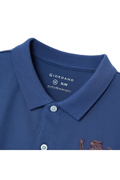 Giordano Men's 3D Lion Polo: Slim Fit, Bold Embroidery, Premium Pique