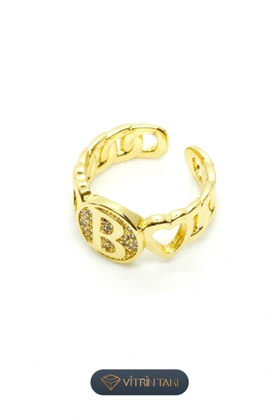 Çelik B Harf Altın Renk Vip Ayarlanabilir Yüzük