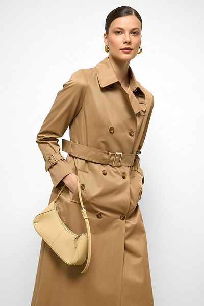 Olcay Double Breasted Shirt Collar Shoulder Belt Accessories Water Repellent Trench Coat K. Kamel 6763