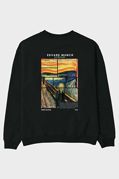 Ankhises Hanorac oversize cu imprimeu pe spate Edvard Munch Scream Bărbați Fe...