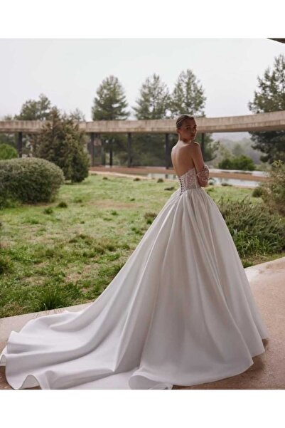 Zeliza Moda Evi Pool Collar Strapless Bodice Underwire Size Lace Skirt Satin Half Princess Design Wedding Dress