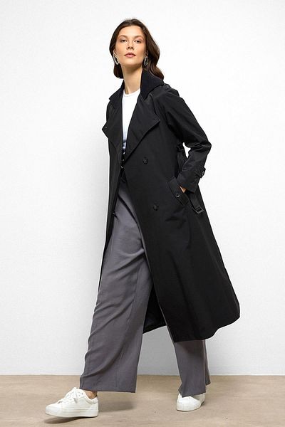 Olcay Rib Collar Raglan Sleeve Water Repellent Trench Coat Black 6758