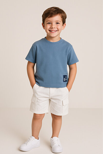 Victor and Jane Junior Boys Statement Cotton Tee - Sky Blue
