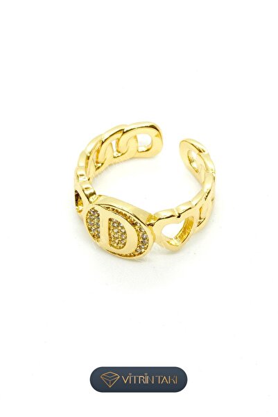 Çelik D Harf Altın Renk Vip Ayarlanabilir Yüzük