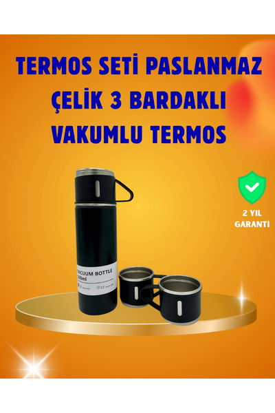 CPU ELEKTRONİK Stainless Thermos and Double Cup Set |   Keep Warm/Cold for 6-12 Hours 500 ml