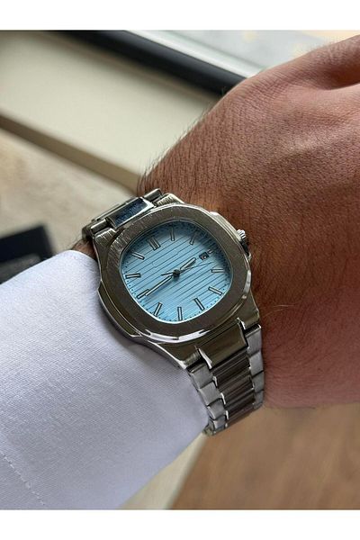 RoseandRoses Peganen Design Dial Men's Wrist Watch Silver (Blue Dial)