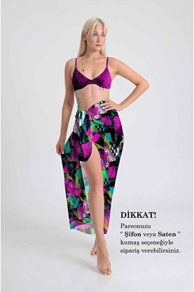 DESENİX تصميم نيون منقوش هندسي باريو ملون |   100x145 سم شيفون حريري وساتان ا...