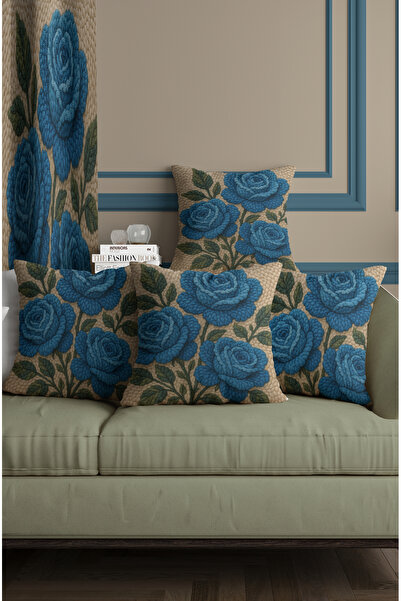 ALAMODECOR Синьо розово мотивирано плетено изглеждащо двустранно цифрово отпечатано 4-частно комплект калъфки за възглавници