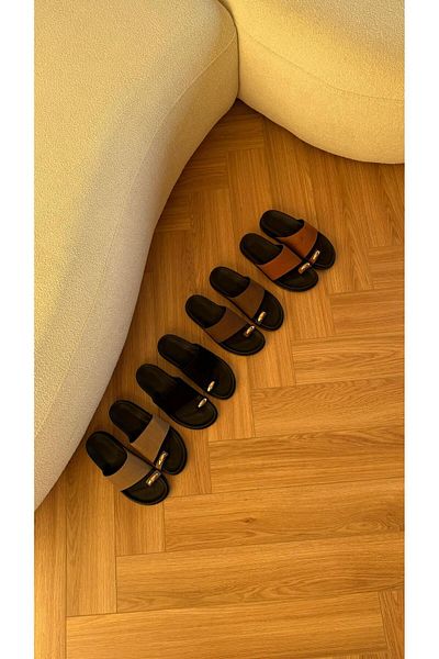 Eataly Shoes Flip Flop Ring Detailed Leaf Tape Slippers Light Brown
