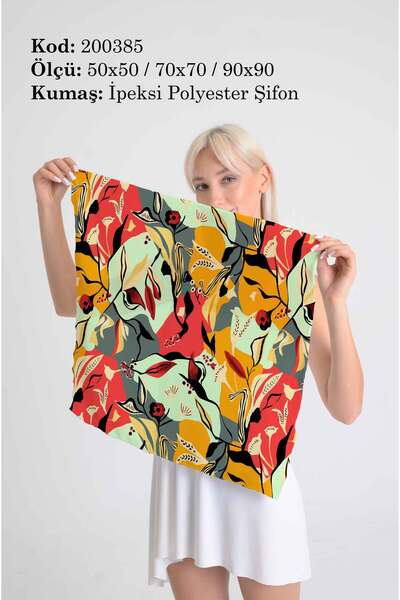 DESENİX وشاح بنمط أوراق الشجر والزهور الاستوائية |   50x50 - 70x70 - 90x90 سم...