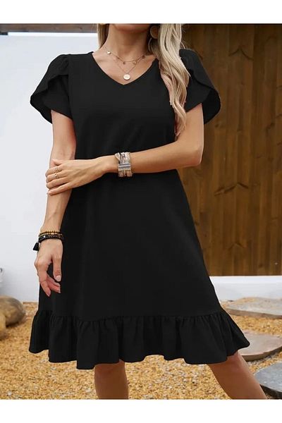 nedo7 Women's Short Sleeve Crew Neck Ruffle Aerobin Dress