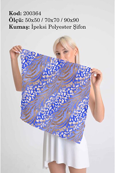 DESENİX وشاح منقوش استوائي |   خلفية زرقاء حية |   50x50 - 70x70 - 90x90 سم |   قماش شيفون حريري